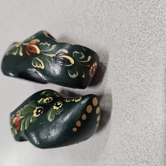 Mini Small Hand Painted Dutch Wooden Shoes Clogs Flowers Blue Green Gold 2.75" ( - Picture 6 of 6